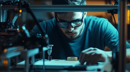 Man Working on 3D Printer