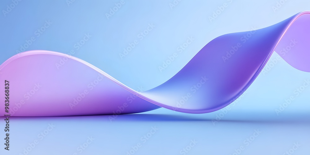 Poster 3d render, abstract background with a purple curved shape on a blue gradient background.