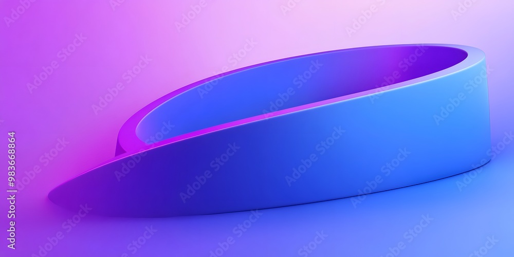 Poster 3d render, abstract background with a purple curved shape on a blue gradient background.