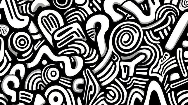 Bold and Playful Black Sharpie Doodles - Abstract Art with Busy Freeform Patterns and Copy Space for Text
