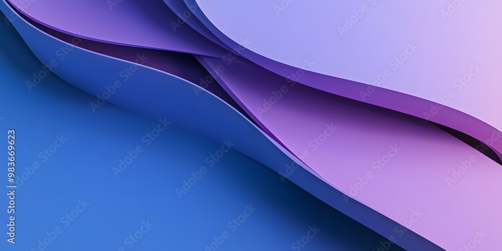 Poster abstract purple background with three-dimensional curved lines. minimalist design, simple shapes,