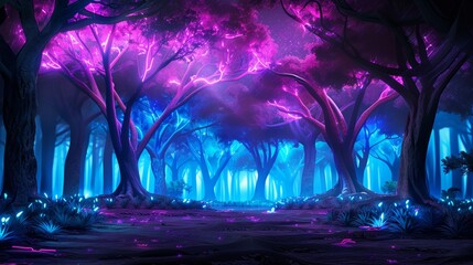 Fototapeta premium Enchanted Forest with Glowing Trees and Magical Light