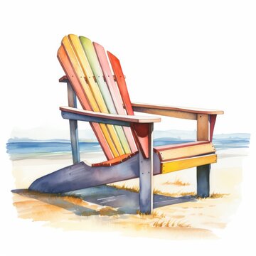 recommend clip art: Colorful Adirondack Chair at the Beach â€“ Watercolor Illustration of a Relaxing Outdoor Scene