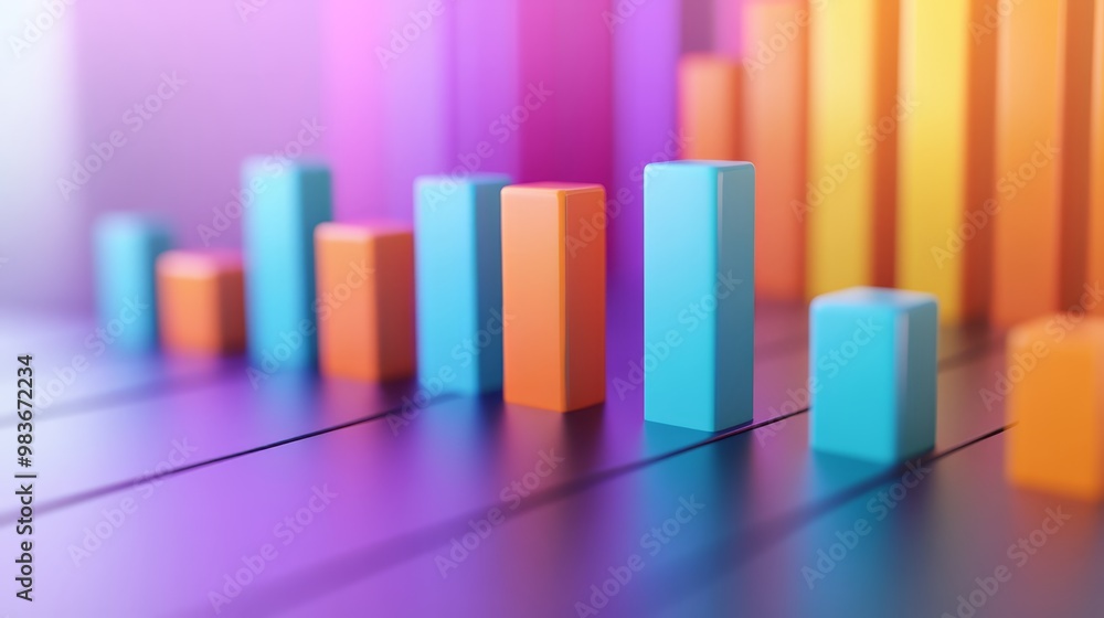 Poster abstract colorful bar chart 3d render