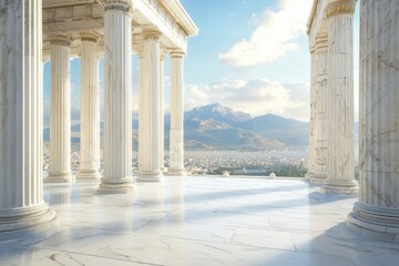 Fototapeta premium The Vintage Greek Roman temple timeless style beauty and graceful columns inspire artists and reflect a universal pursuit of elegance.
