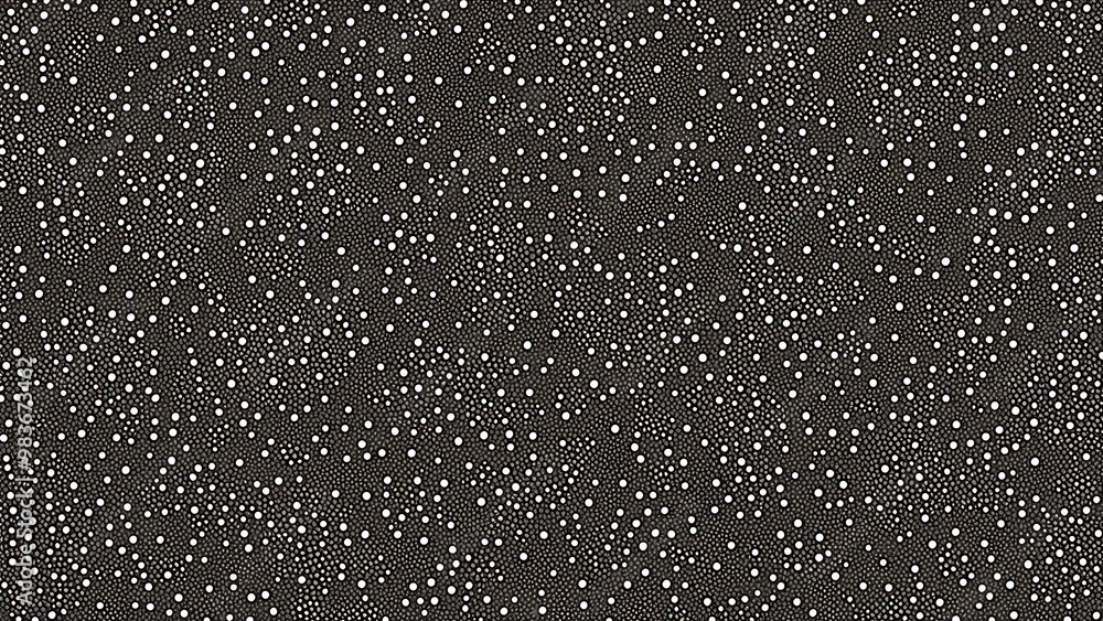 Poster an abstract pattern of dots and tiny squares, arranged in a fractal-like dispersion, using soft mono
