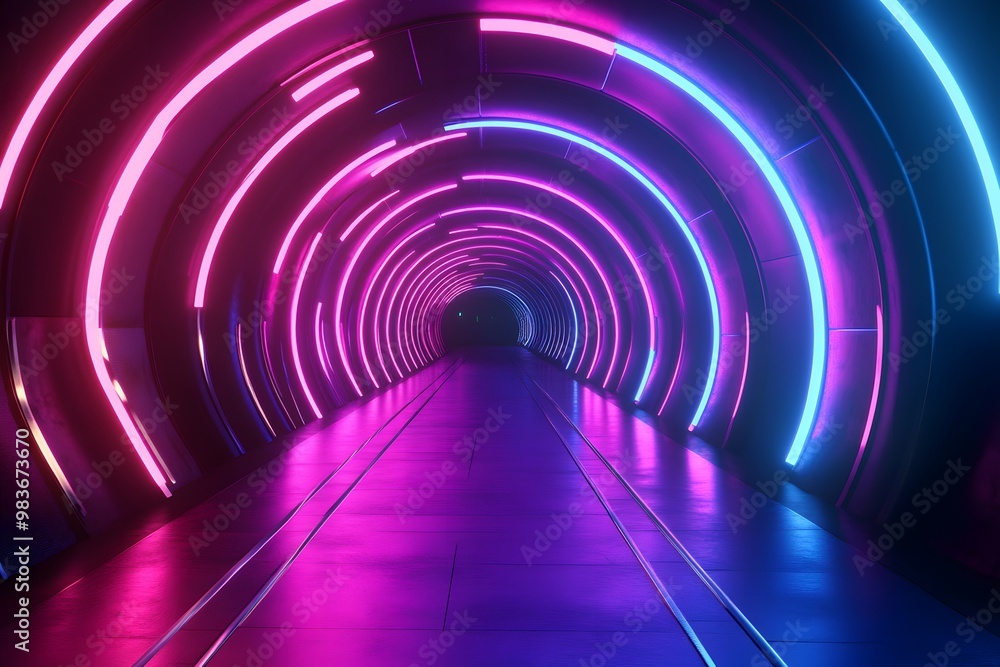 Poster 3d render, abstract neon background with glowing lines and empty space for design. dark room
