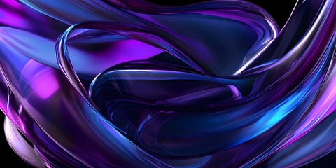 3D render, abstract glass shapes with a purple and blue gradient on a black background,