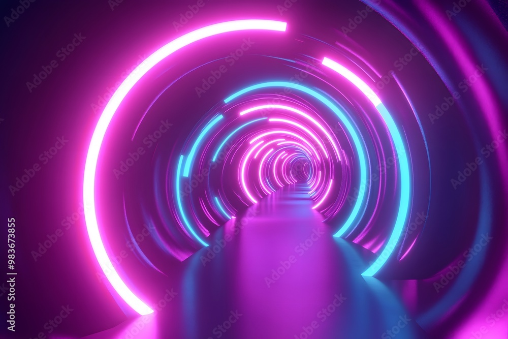 Poster 3d render, abstract neon background with glowing lines and empty space for design. dark room