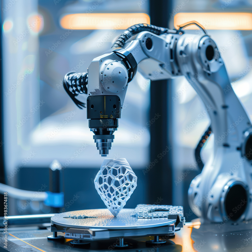 Aufkleber a robotic arm is delicately creating 3d printed object, showcasing advanced technology and precision