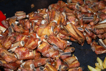 pieces of grilled pork ribs in Transylvania, Romania, 2025