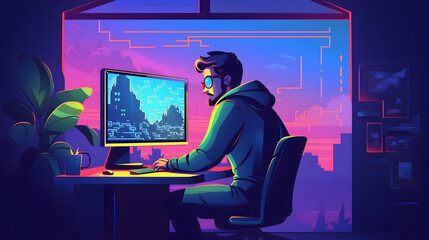Coder games Illustration Flat Vector