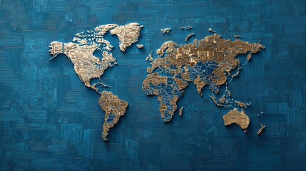 Global Economic Logistics: Watercolor World Map with Shipping Routes and Financial Graphs