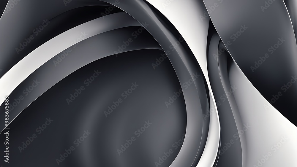 Poster smooth and sharp curves intertwined, creating a flowing abstract design with contrasting matte and g