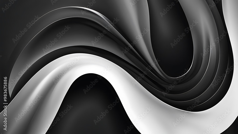 Poster smooth and sharp curves intertwined, creating a flowing abstract design with contrasting matte and g