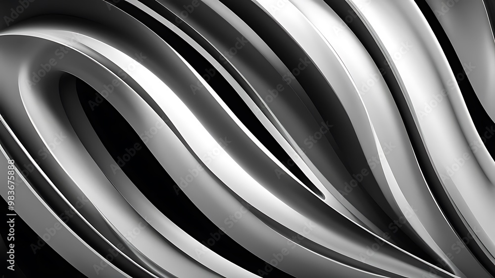 Fototapete smooth and sharp curves intertwined, creating a flowing abstract design with contrasting matte and g