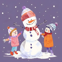 Fototapeta premium New Year's and Christmas festival cards in a 2D doodle illustrator style on pastel color backgrounds for graphic advertising.