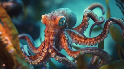 Obraz premium Embrace the wonders of the deep on Octopus Day, celebrating the intelligence, adaptability, and mystery of these fascinating sea creatures 