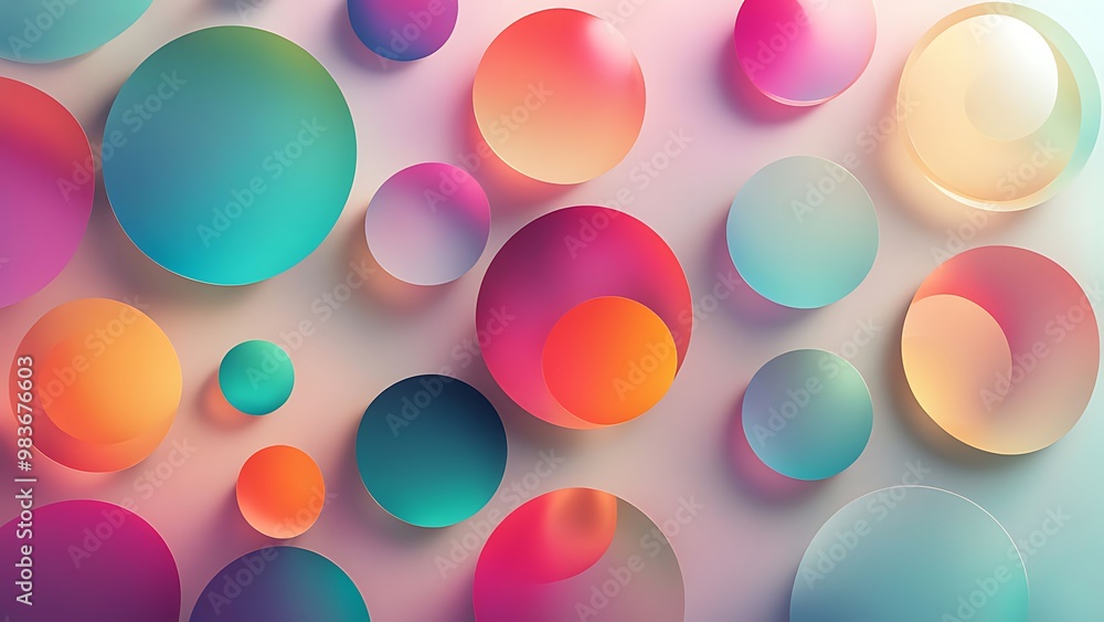 Poster vibrant circles of various sizes overlapping with subtle transparency effects, rendered in precise d