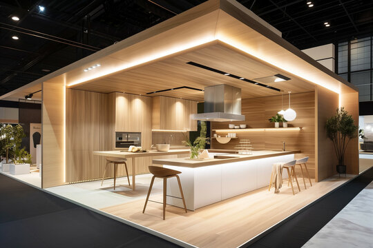 A modern exhibition booth designed with a minimalist vibe