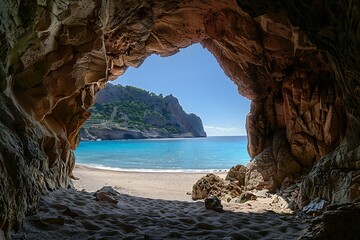 View from the cave to the lake and forest.