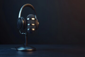 Fototapeta premium Vintage microphone with headphone of a background 