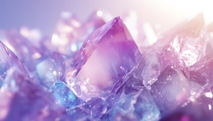 Fototapeta premium A background of purple and blue crystals, with light effects 