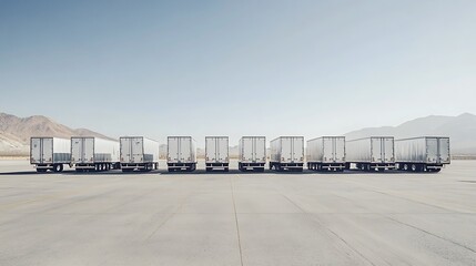 A Row of Trailers Parked on a Desert Road