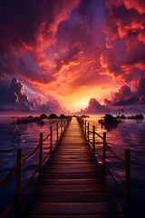 Obraz premium Beautiful boardwalk pier at sunset