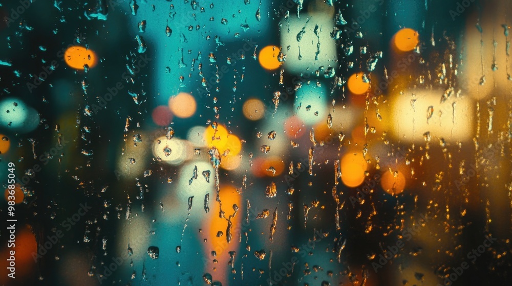 Poster abstract motion effects created by raindrops on a window