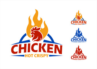 fried chicken logo emblem badge vector template fire chicken fast food restaurant icon