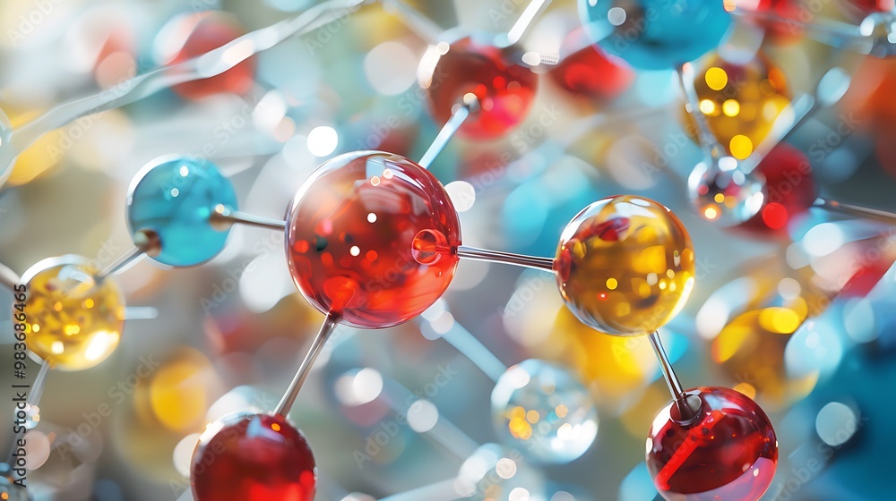 Poster close-up abstract image of a colorful molecule model