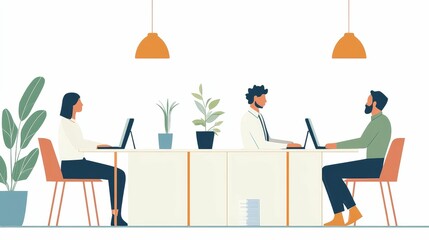 A busy office environment with employees working hard at their desks, each deeply focused on their tasks, showing a collective effort