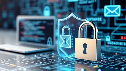 Cyber security padlock symbolizes the protection and safeguarding of digital assets and information against unauthorized access, cyber threats, and malicious activities