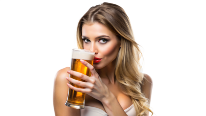 Beautiful woman in bikini enjoying a refreshing beer in a glass