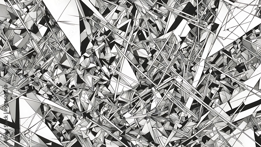 Fototapete a high-detail abstract design with random geometric forms interacting, creating a sense of organized