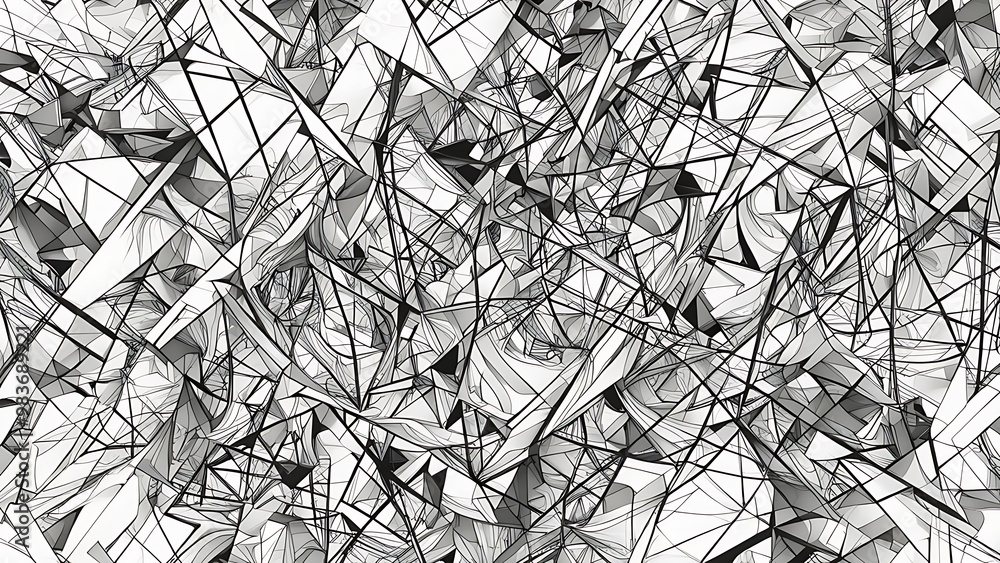 Fototapete a high-detail abstract design with random geometric forms interacting, creating a sense of organized