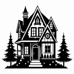 Black Christmas House Black Vector silhouette