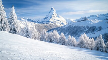 Fototapeta premium Snowy Mountain Landscape with Matterhorn Peak