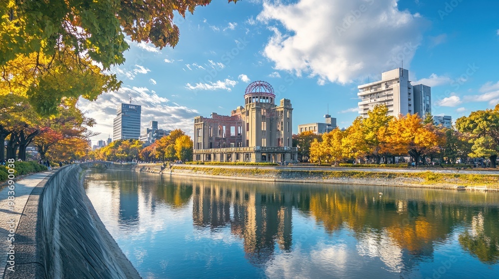 Poster Hiroshima Peace Memorial Park with Autumn Colors