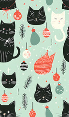 New Year's and Christmas festival seamless pattern in a 2D doodle illustrator style on pastel color backgrounds for graphic advertising.