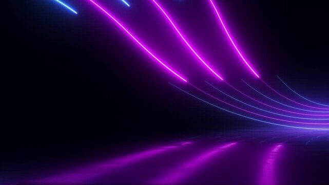3d render, neon glowing blue pink technology background with energy stream. Seamless loop. 4K footage