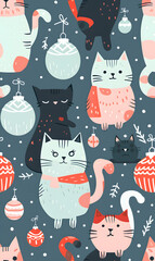 New Year's and Christmas festival seamless pattern in a 2D doodle illustrator style on pastel color backgrounds for graphic advertising.