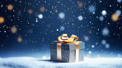 Christmas present gift box with beautiful bokeh lights