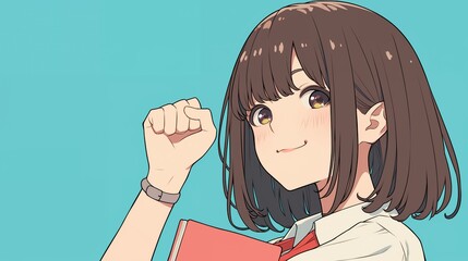 ガッツポーズする女子高生　AI生成画像