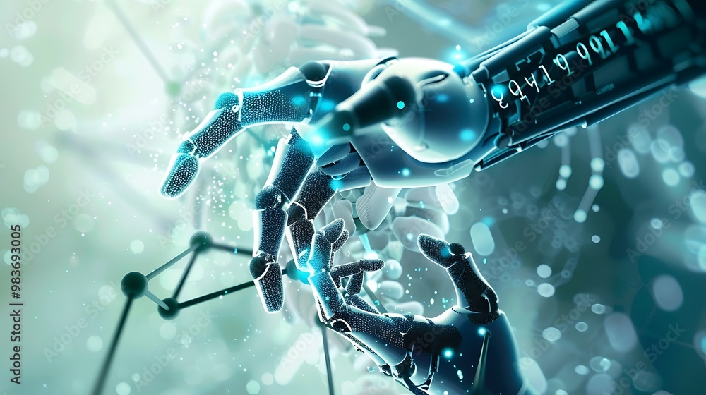 Aufkleber futuristic image of a robotic hand reaching towards a glowing light, symbolizing the potential and p