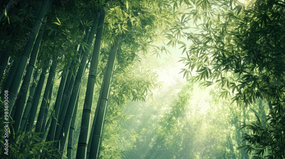 Poster Sunlight Filtering Through a Dense Bamboo Forest