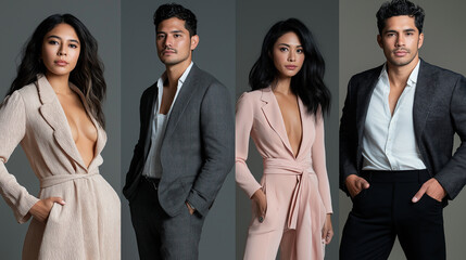 Two business couples posing in fashionable clothes