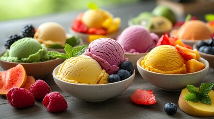 Colorful and beautiful fruit flavored ice cream
