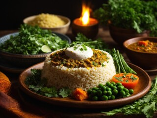 rice and greens asian food